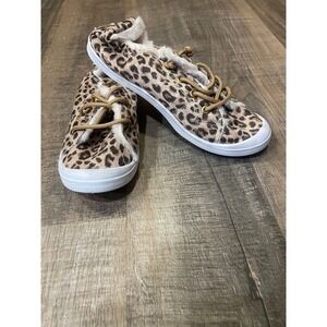 Cozy Leopard Print Slip On Sneakers with Faux Fur Lining Women Size 8.5